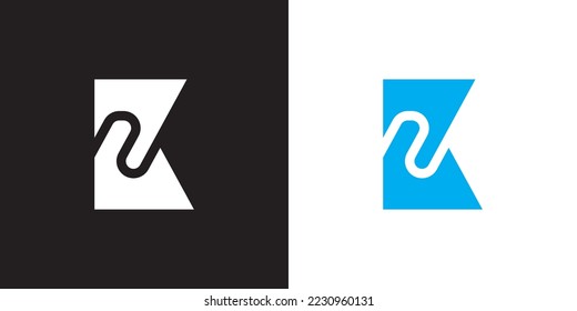 Minimal NK logo. Icon of a KN letter on a luxury background. Logo idea based on the NK monogram initials. Professional variety letter symbol and KN logo on black and blue background.