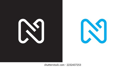 Minimal NM logo. Icon of a MN letter on a luxury background. Logo idea based on the NM monogram initials. Professional variety letter symbol and MN logo on black and blue background.