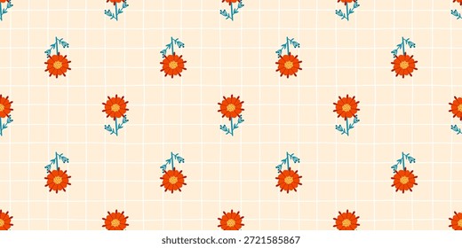 Mínimo padrão nórdico flor sem costura inspirado na tradição folclórica sueca e tons de pastel macio. Adequado para tecidos de mola, embrulho de presente e projetos de design romântico.