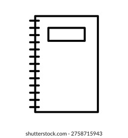 Minimal notebook line icon representing writing, education, notes, journaling, school supplies, and office documentation concepts.