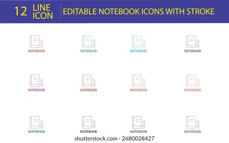 Ícones mínimos de linha de bloco de anotações com traços, adequados para estudos, escolas, escritórios, anotações, treinamento e projetos relacionados a artigos de papelaria.