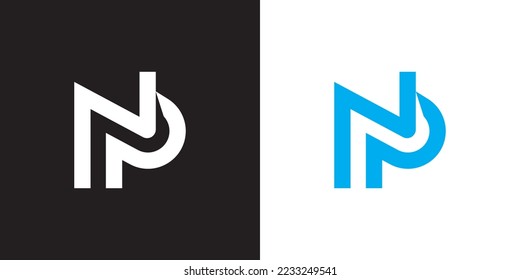 Minimal NP logo. Icon of a PN letter on a luxury background. Logo idea based on the NP monogram initials. Professional variety letter symbol and PN logo on black and blue background.