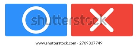 Minimal O and X icon set with bold blue and red backgrounds. Ideal for UI decisions, game indicators, check systems, confirmation prompts, voting graphics, quizzes, and modern interface elements