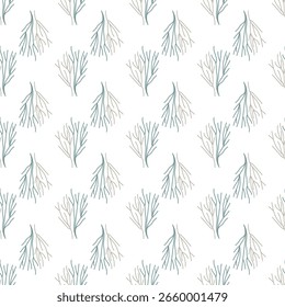 Patrón minimalista inspirado en el océano con delicados Elementos de flora marina. Ideal para textiles, embalaje y arte de pared.