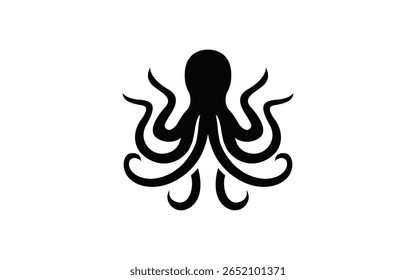 Minimal Octopus Silhouette Design Featuring Curved Tentacles and Nautical Sea Theme