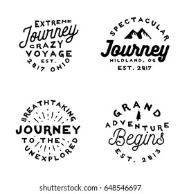 Minimal old-fashioned logos on adventure theme. Typography badges in simple vintage style, vector.