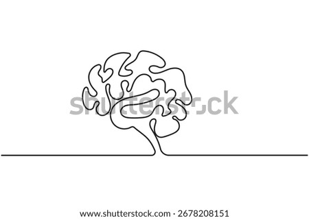 Minimal one line art of a human brain with abstract loops on a white background, perfect for modern design