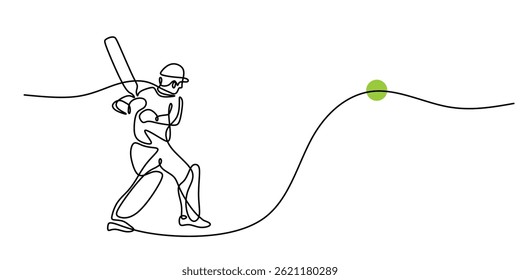 Minimal One Line Art Softball Athlete Ready to Hit Man with Bat. Sport Vector Illustration.