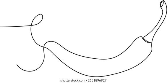 Minimal One Line Drawing of a Hot Chili Pepper Isolated on White Background