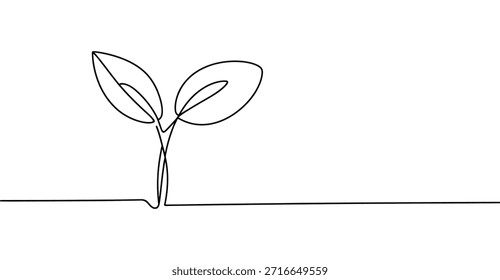 Ilustración de planta de hoja de una línea mínima Arte de línea continua Concepto de crecimiento de brotes Símbolo de sostenibilidad de la naturaleza y diseño ecológico aislado en blanco