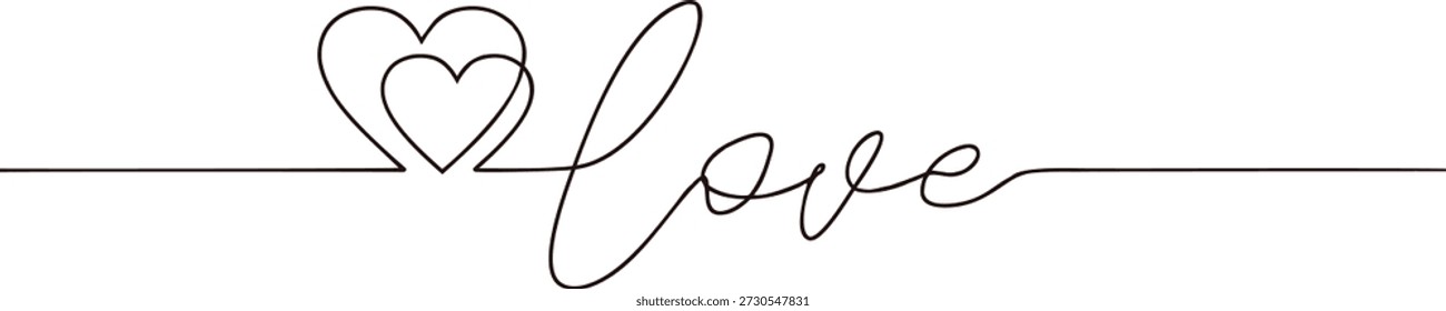 Ilustración de tipografía mínima de una línea que deletrea la palabra amor con un acento en el corazón. Elegantes letras de arte de línea continua que expresan romance, afecto y emoción. Ideal para diseños de San Valentín, pósters de boda, estampados y marca moderna.