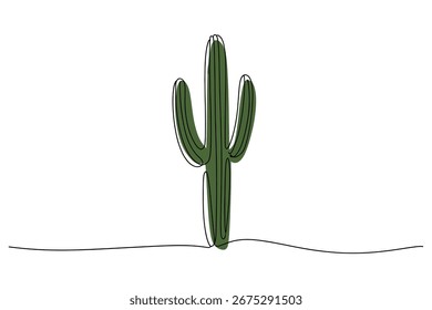 Minimal one line vector of cactus representing desert flora dry climate and natural environment design
