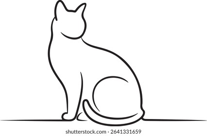 A minimal one-line vector silhouette of a cat in side profile. Clean black contour on white background, perfect for modern prints, t-shirts, stickers, or home decor.