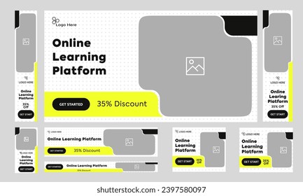 Minimal online learning system web set banner design for social media post, fully customizable vector banner design, education web banner design