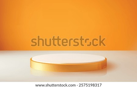 Minimal Orange Background with a Golden Podium for Product Display, Stylish Showcase Design with Glossy Finish, Perfect for Branding, Advertising, and Luxury Presentations,  3D Illustration.