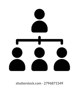 Minimal organizational chart icon representing company hierarchy, team management, leadership structure, and employee relationships. Ideal for business presentations, HR systems, corporate planning, workflow diagrams, and organizational design materials.