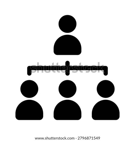 Minimal organizational chart icon representing company hierarchy, team management, leadership structure, and employee relationships. Ideal for business presentations, HR systems, corporate planning, workflow diagrams, and organizational design materials.