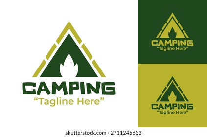 A minimal outdoor camping logo featuring tent and nature elements, ideal for adventure brands, outdoor clubs, and travel services.