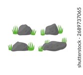 A minimal outdoor scene featuring gray rocks surrounded by bright green grass patches. Ideal for nature, landscape, and outdoor decor themes in stock imagery collections.
