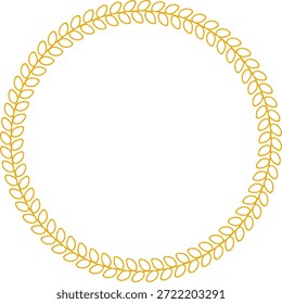 Minimal outline circle frame of hand drawn golden rice ears, copy space vector element
