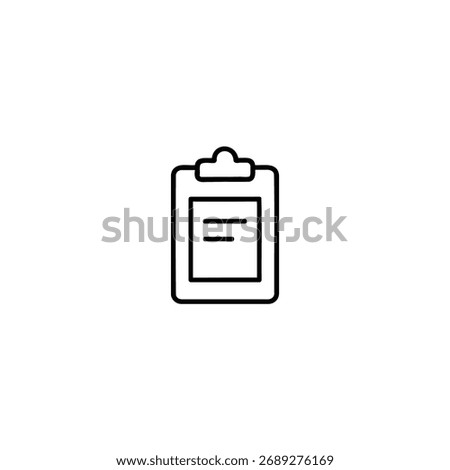 A minimal outline of a clipboard holding a document with two lines representing text.