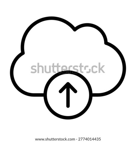 Minimal outline cloud upload symbol with upward arrow in black stroke style. Ideal for storage apps, backup systems, file transfer, and technology interface projects.