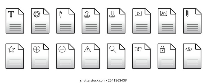 Minimal outline document icons set