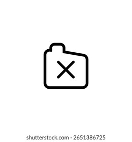 A minimal outline of a fuel tank with an 'X' mark, indicating no fuel, empty tank, or a fuel system error.