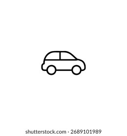 Minimal outline icon of a compact car. Thin uniform stroke. Geometric and simple. Isolated on white. Consistent icon set.