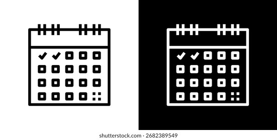 A minimal outline icon depicting a desk calendar with checked boxes, symbolizing a scheduled date, appointment, or successful completion of a task.
