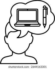 Minimal outline icon design representing freelance work, featuring a person with a laptop, symbolizing remote work, independence, and digital self-employment.

