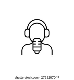Icono De Contorno Mínimo De Podcaster Con Auriculares Y Micrófono