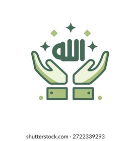 Ícone de contorno mínimo de mãos rezando simbolizando dua e devoção espiritual durante o Ramadã. Adequado para gráficos religiosos, educação islâmica, lembretes de oração e designs relacionados ao culto