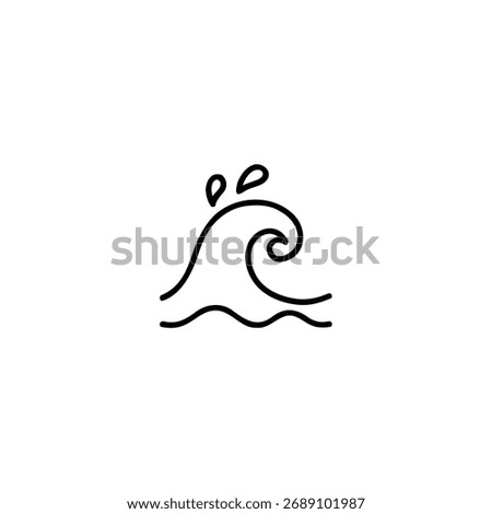 Minimal outline icon of a stylized ocean wave with sea spray in a geometric style. Great for nature, water, and summer visuals.