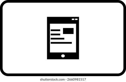  Ícone de contorno mínimo de um dispositivo tablet com interface de texto. Perfeito para interface do usuário, aplicativos e visuais de design ágeis.