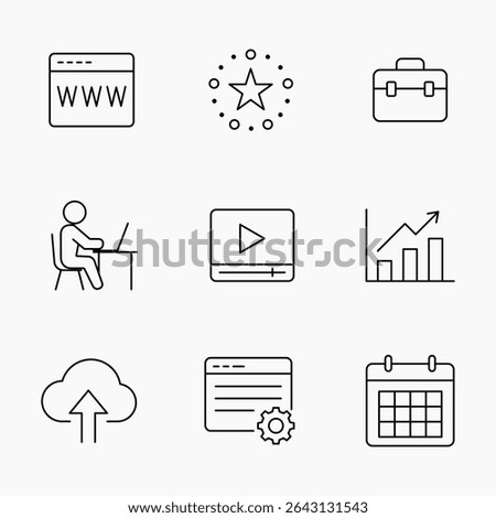 Minimal Outline icons Set for Digital Work and Online Business Tools, Perfect for digital content, vector illustration