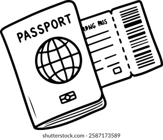 Minimal Outline of a Passport and Boarding Pass Crossed Together