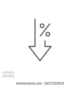 Minimal Outline of Percent and Downward Arrow Indicating Fall in Metrics Inflation or Market Stats Vector