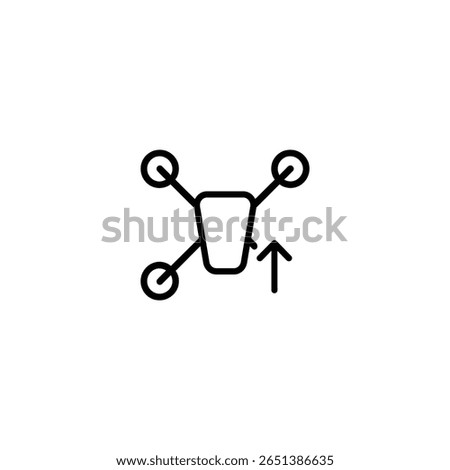 A minimal outline of a quadcopter drone with an upward arrow, symbolizing the take-off command or launch.
