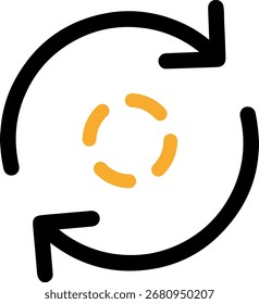 Ícone de recarga mínima de estrutura de tópicos, símbolo de seta circular preta simples para atualizar, repetir ou atualizar funções em interfaces de usuário e aplicativos