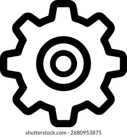 Ícone de configurações mínimas de contorno, engrenagem preta simples ou símbolo de roda dentada para interface do usuário, aplicativos e web design
