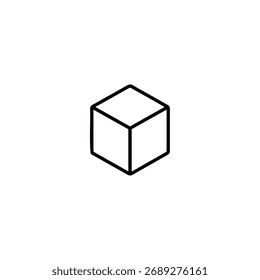 A minimal outline of a simple three-dimensional cube viewed from an isometric angle.