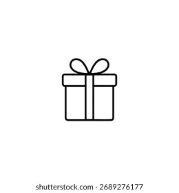 Un contorno mínimo de una caja de regalo cuadrada con una cinta y un lazo atados a su alrededor.
