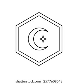 Minimal outline style Islamic crescent moon. Minimalistic illustrations