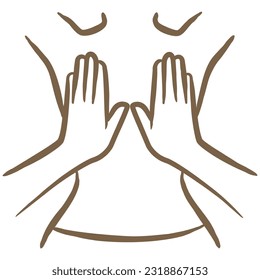 Minimal outline vector icon of the back massage at the waist. A simple brown sketch of a body massage therapy procedure, hand-drawn with a brush, isolated on a transparent background