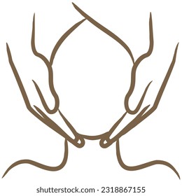 Minimal outline vector icon of the face and head massage. A simple brown sketch of a body massage therapy procedure, hand-drawn with a brush, isolated on a transparent background