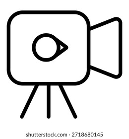 Minimal outline vector icon of video camera. Video production and media concept.