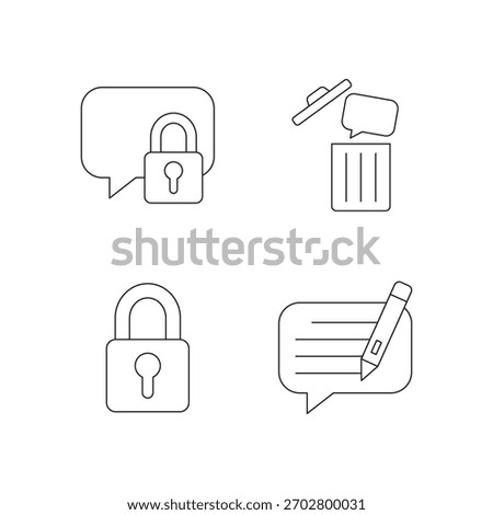 Minimal outline vector icons for security, edit, delete, and trash functions