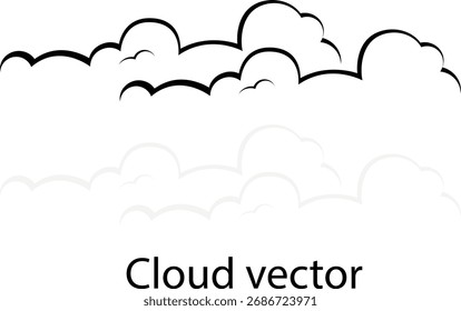 Vetor de nuvem com contorno mínimo com sombra refletida, elemento de fundo do céu abstrato para web, app e design de impressão