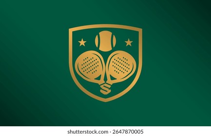 Minimal padel logo. Sport symbol with gold racket and ball for club or padel tournament. Minimalist sports vector illustration
